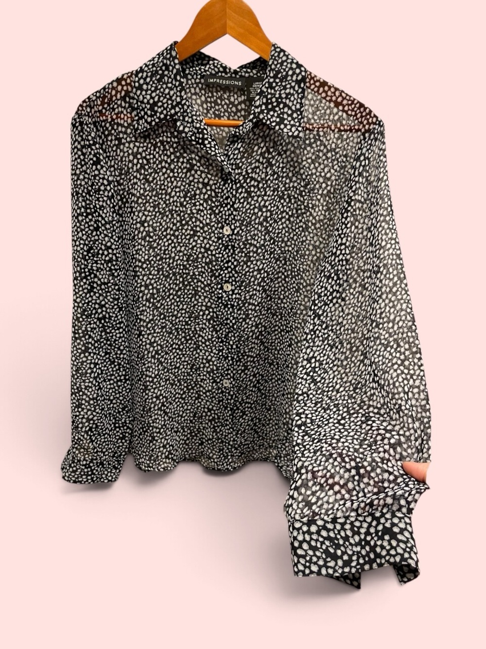 Cute 90s sheer pointy collar oversized bubbles brush strokes blouse
